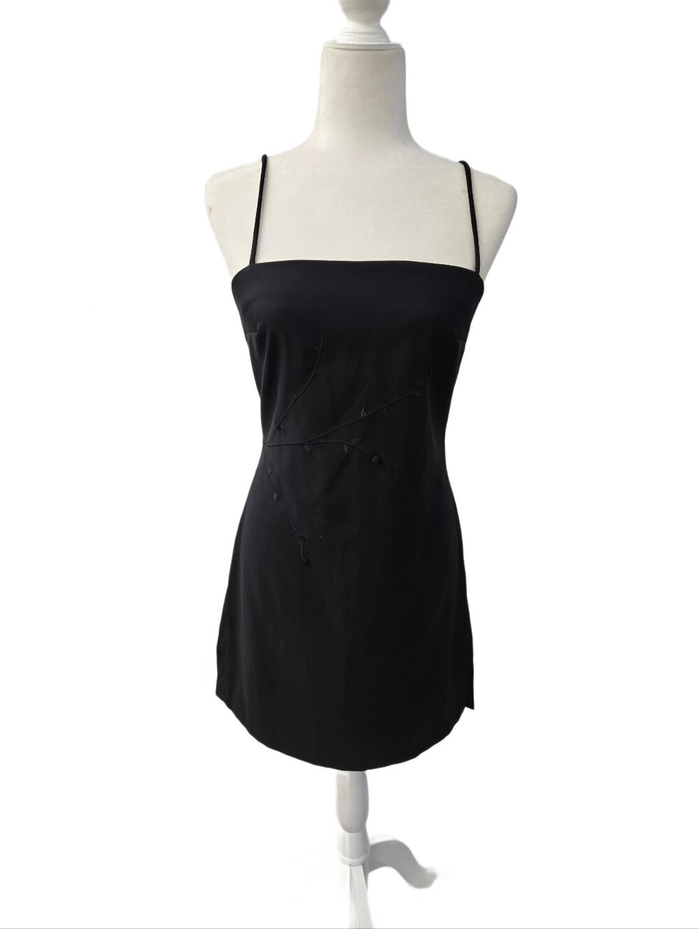 Vintage 90s RAMPAGE Flower Embroidered Black Mini Dress